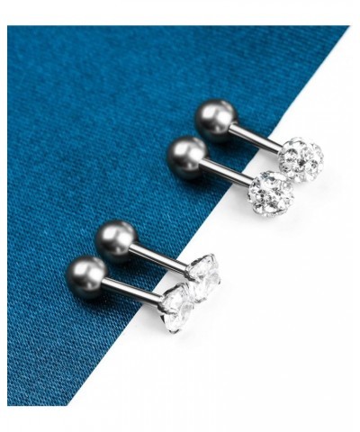 10Pcs 16G Earrings Studs Ball Back Earrings Screw Back Stud Earrings Helix Cartilage Ear Studs Barbell Inlaid Rhinestones Tra...