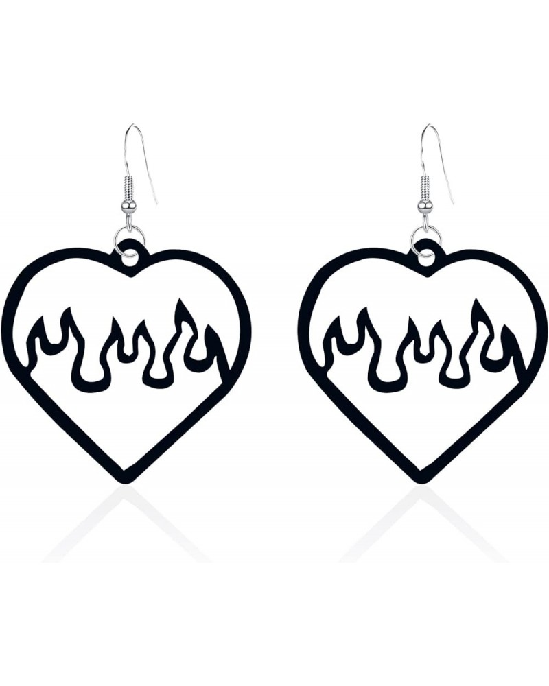 Neon Red Fire Lightweight Acrylic Flame Heart Dangle Earrings Unique Charm vampire Hollow Flame Love Heart Earrings for Women...