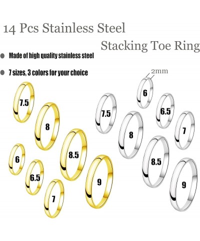 2mm 18K Gold Plated Stainless Steel Toe Ring 14Pcs Closed Plain Thin Band Toe Rings for Woman Rose Gold|Silver|Gold Stacking ...