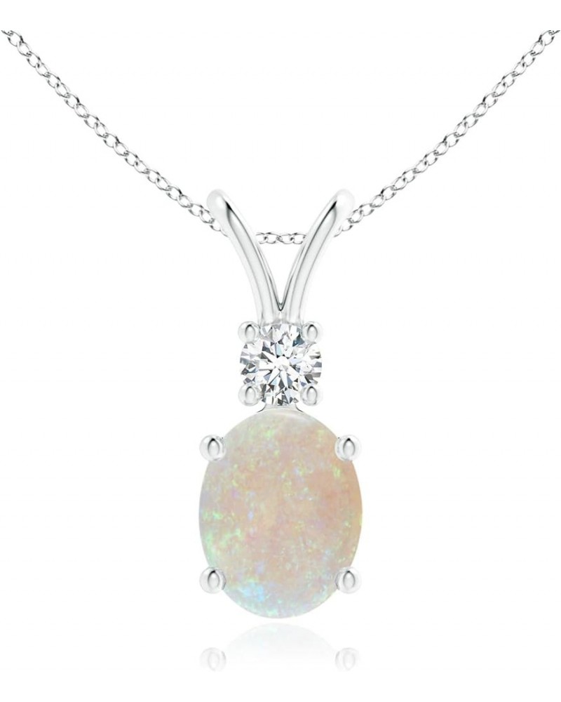 Natural Opal Solitaire Pendant Necklace for Women, Girls in 14K Solid Gold/Platinum | October Birthstone | Jewelry Gift for H...