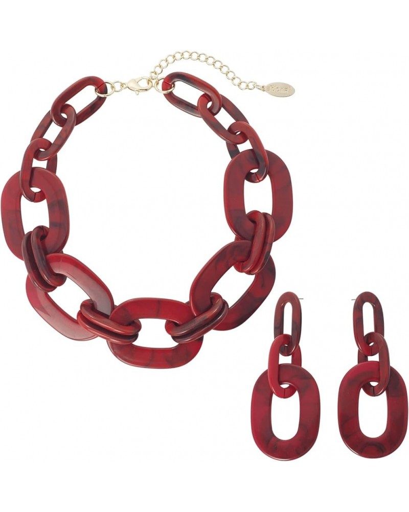 Acrylic Chunky Statement Necklace for Women Cube Link Chain Collar Necklace and Hoop Earrings Costome Jewelry Set Ruby Wine $...