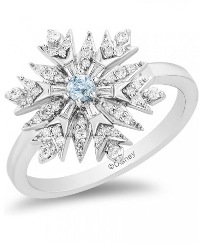 Enchanted Disney Fine Jewelry Sterling Silver with 1/4cttw Diamonds and Sky Blue Topaz Elsa Snowflake Ring. $75.85 Rings