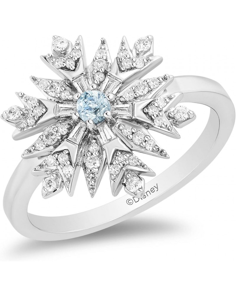 Enchanted Disney Fine Jewelry Sterling Silver with 1/4cttw Diamonds and Sky Blue Topaz Elsa Snowflake Ring. $75.85 Rings