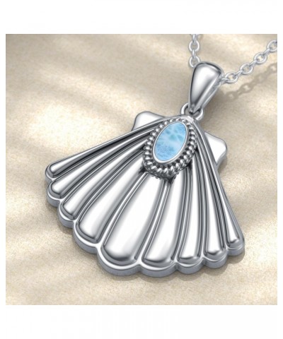 Seashell Pendant Necklace 925 Sterling Silver Genuine Larimar Shell Necklace Hawaiian Beach Pendant Jewelry Gifts for Mom Wif...