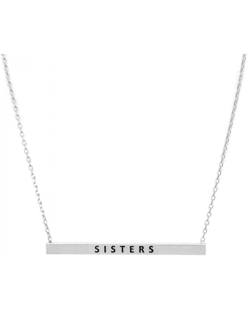 Women Gold Dipped Horizontal Inspirational Phrases Engraved Bar Pendant Necklace Sisters-Silver $9.68 Necklaces