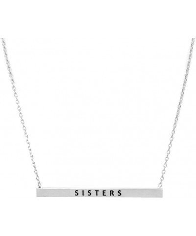 Women Gold Dipped Horizontal Inspirational Phrases Engraved Bar Pendant Necklace Sisters-Silver $9.68 Necklaces