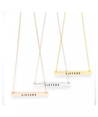 Women Gold Dipped Horizontal Inspirational Phrases Engraved Bar Pendant Necklace Sisters-Silver $9.68 Necklaces