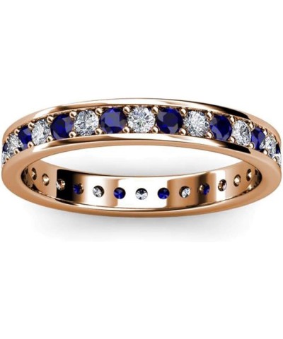 Round Cut Created Blue Sapphire & White Diamond Stackable Full Eternity Wedding Band Ring for Womens 925 Sterling Silver Rose...