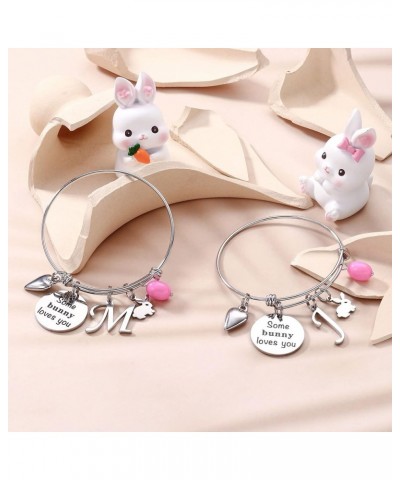 Easter Gifts for Women Girls, Adjustable Stainless Steel Bunny Bracelets Cute Rabbit Charm Bracelets Letter Initial Charm Bra...