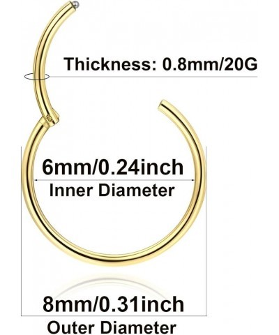 Gold Hinged 20g 18g 16g Nose Rings Hoops 6mm 8mm 10mm 12mm 14mm 16mm Septum Ring Clicker Cartilage Helix Hoop Earrings Set 20...