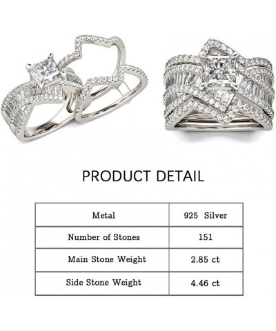 2 Carat Princess Cut Wedding Ring Sets for Women Bypass 925 Silver Engagement Rings CZ Diamond Cubic Zirconia Bridal Rings An...