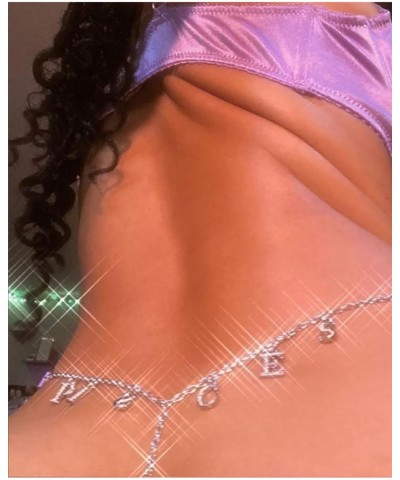 Women Sexy Rhinestone Waist Body Chain Crytal Sexy Girl Letter Pendant Belly Waist Chain T-string Thong Body Jewelry Pisces L...