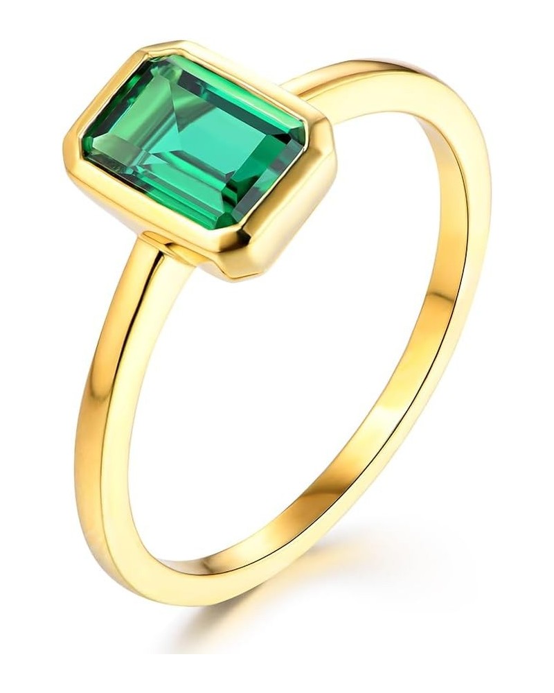 0.70 Cttw Lab-Grown Emerald Solitaire Ring Emerald Cut Bezel setting 14K Yellow Gold Over Silver Comes With Gift Box $36.96 R...