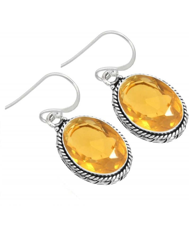 925 Sterling Silver Handmade Drop Dangle Earring for Women Oval Gemstone Fashion Jewelry for Gift (98523_E) Citrine Quartz $2...