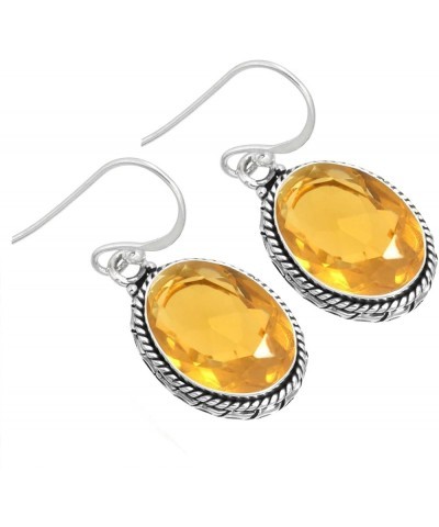 925 Sterling Silver Handmade Drop Dangle Earring for Women Oval Gemstone Fashion Jewelry for Gift (98523_E) Citrine Quartz $2...