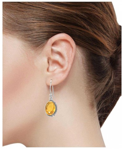 925 Sterling Silver Handmade Drop Dangle Earring for Women Oval Gemstone Fashion Jewelry for Gift (98523_E) Citrine Quartz $2...