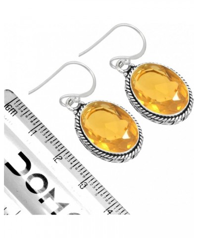 925 Sterling Silver Handmade Drop Dangle Earring for Women Oval Gemstone Fashion Jewelry for Gift (98523_E) Citrine Quartz $2...