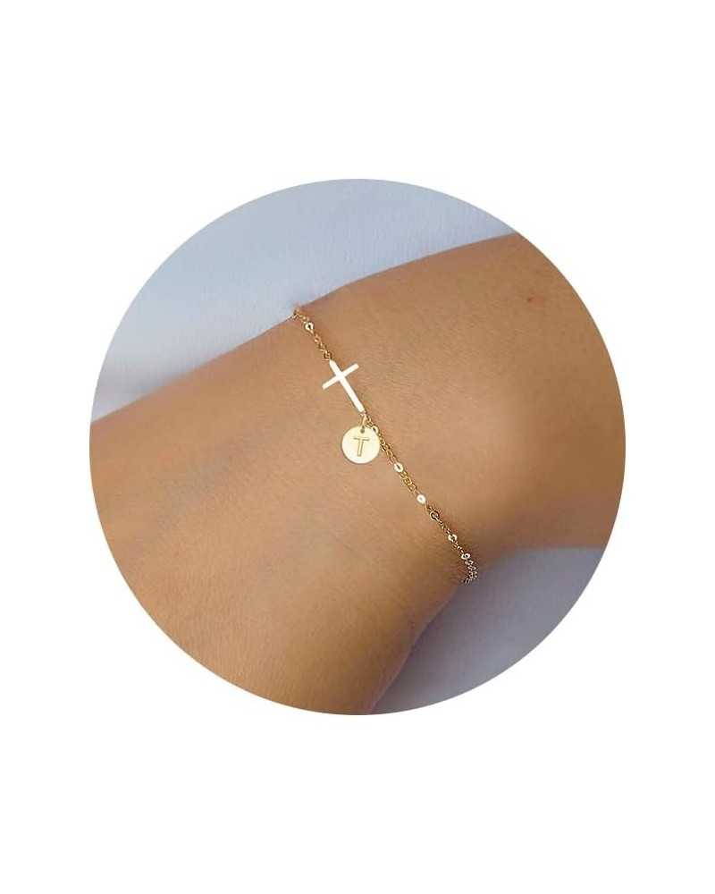 Cross Bracelet for Women, Easter Basket Stuffers for Teens Gold Initial Bracelets for Teen Girl Christian Gifts for Women Dai...