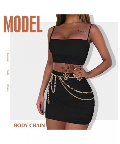 Punk Flower Waist Chain Belt Gold Metal Chain Layered Body Chain Chunky Belly Chain Floral Party Sexy Nightclub Body Jewelry ...