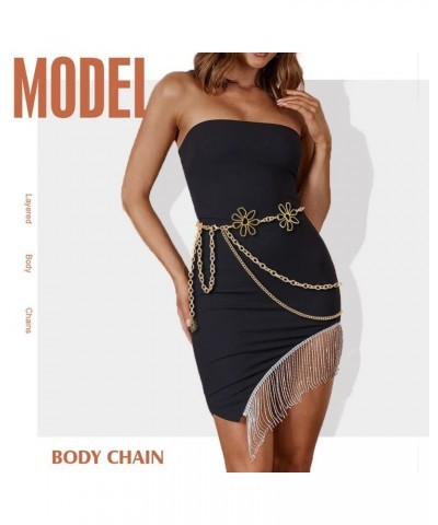 Punk Flower Waist Chain Belt Gold Metal Chain Layered Body Chain Chunky Belly Chain Floral Party Sexy Nightclub Body Jewelry ...