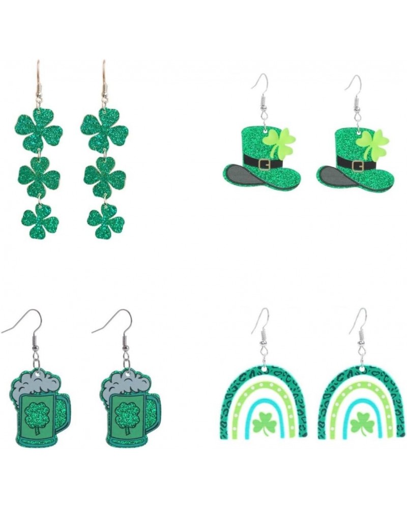 4 Pairs St. Patrick's Day Acrylic Dangle Drop Earrings Cute Green Clover Lucky Earrings Irish Shamrock Beer Hat Rainbow Earri...