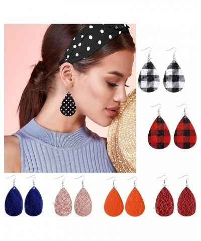 16 Pairs Faux Leather Earrings Set for Women Bulk Christmas Teardrop Dangle Earrings Leopard Animal Print Buffalo Plaid Earri...