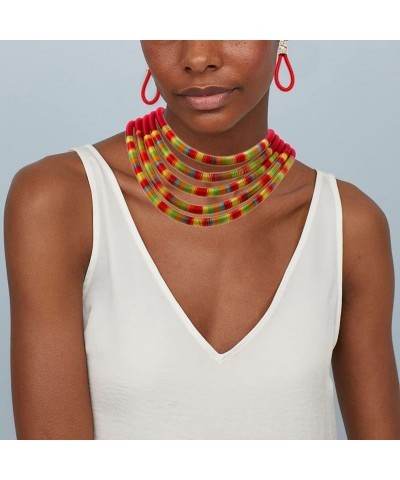 African Necklace Earrings Set Multilayer Woven Rope Choker Layered Strand Collar Statement Jewelry Accessories for Women and ...