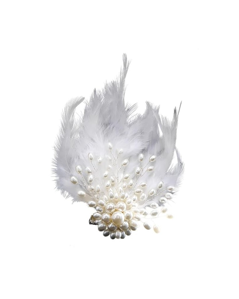 Feather Brooch Artificial Pearl Feather Corsage Tea Party Hat Hair Clip Pin Brooch Hair Accessories for Party White $8.41 Bro...