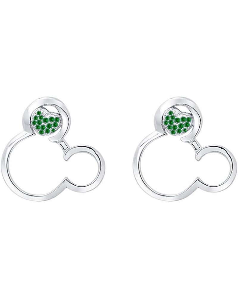 Round Gemstones Mickey Mouse Heart 14K White Gold Over .925 Sterling Silver Earrings For Womens created- green emerald $13.23...