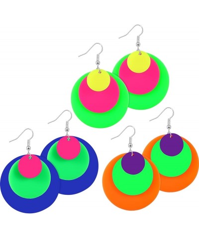 3 Pairs 80s 90s Neon Earrings for Women Retro Pendant Acrylic Drop Dangle for 80's Outfit Glow Party Accessories Solid Round ...