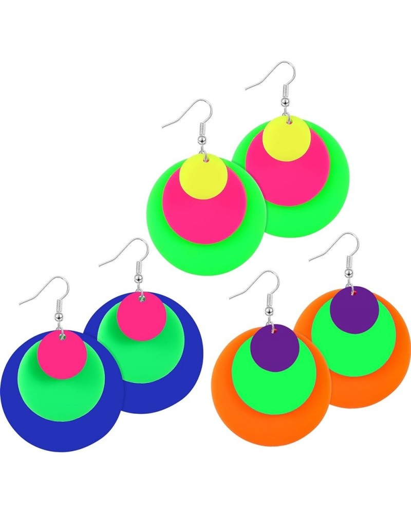 3 Pairs 80s 90s Neon Earrings for Women Retro Pendant Acrylic Drop Dangle for 80's Outfit Glow Party Accessories Solid Round ...