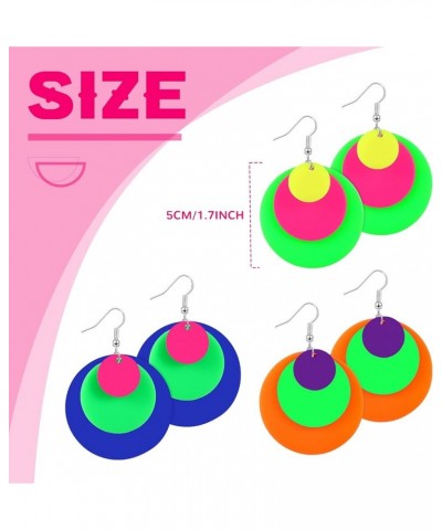 3 Pairs 80s 90s Neon Earrings for Women Retro Pendant Acrylic Drop Dangle for 80's Outfit Glow Party Accessories Solid Round ...