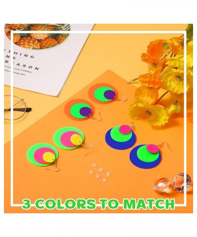 3 Pairs 80s 90s Neon Earrings for Women Retro Pendant Acrylic Drop Dangle for 80's Outfit Glow Party Accessories Solid Round ...