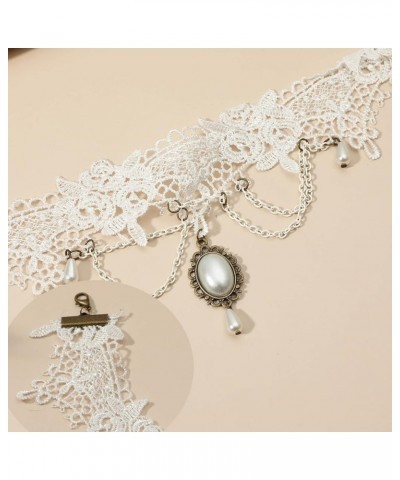 Vintage Lace Choker Necklace White Gothic Lace Pattern Necklace Punk Tassel Pearl Beaded Pendant Choker Princess Bridal Lace ...