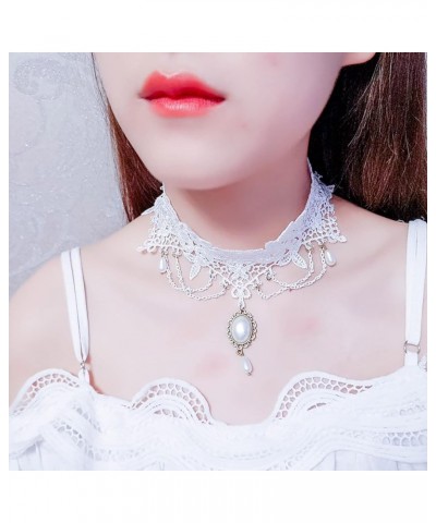 Vintage Lace Choker Necklace White Gothic Lace Pattern Necklace Punk Tassel Pearl Beaded Pendant Choker Princess Bridal Lace ...