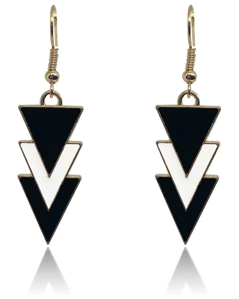 Fashion Black White Triangle Shaped Earring Lightweight Geometric Metal Triangle Dangle Drop Earrings Statement Jewelry for W...