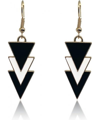 Fashion Black White Triangle Shaped Earring Lightweight Geometric Metal Triangle Dangle Drop Earrings Statement Jewelry for W...