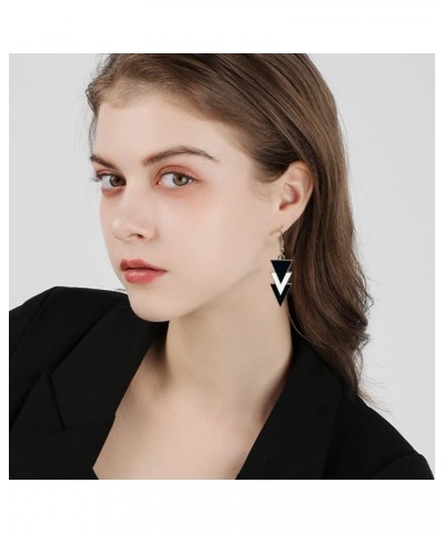 Fashion Black White Triangle Shaped Earring Lightweight Geometric Metal Triangle Dangle Drop Earrings Statement Jewelry for W...