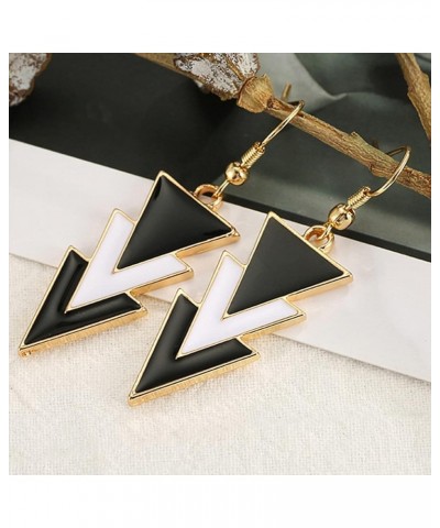 Fashion Black White Triangle Shaped Earring Lightweight Geometric Metal Triangle Dangle Drop Earrings Statement Jewelry for W...