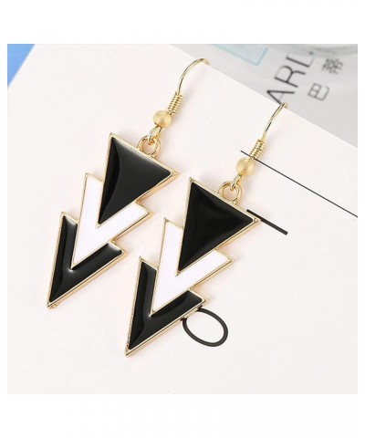 Fashion Black White Triangle Shaped Earring Lightweight Geometric Metal Triangle Dangle Drop Earrings Statement Jewelry for W...