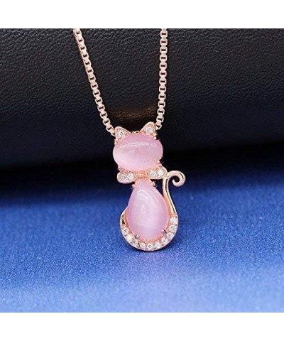 Cute Pink Cat Studs Earrings and Pendant Necklace Birthday Gifts for Teen Girls Jewelry set $8.39 Jewelry Sets