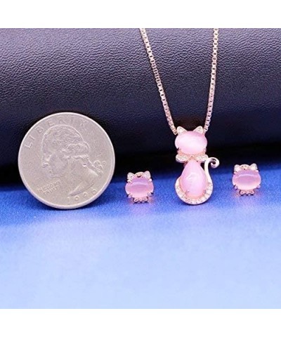 Cute Pink Cat Studs Earrings and Pendant Necklace Birthday Gifts for Teen Girls Jewelry set $8.39 Jewelry Sets