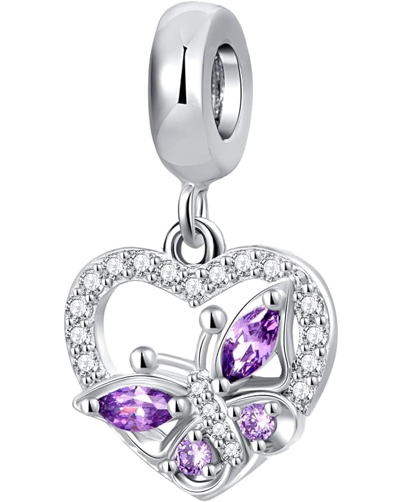 Pavé Butterfly Cubic Zirconia Heart Charm Bead for Pandora Bracelet Mom Gift Purple $8.79 Bracelets