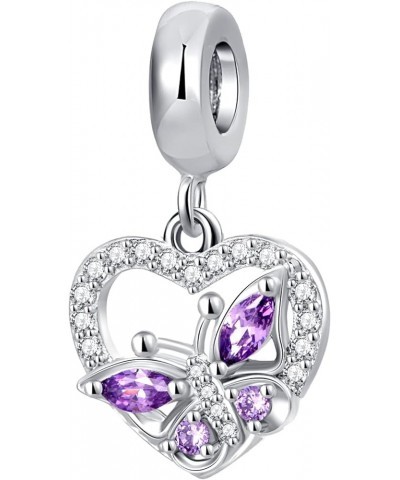 Pavé Butterfly Cubic Zirconia Heart Charm Bead for Pandora Bracelet Mom Gift Purple $8.79 Bracelets