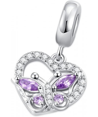 Pavé Butterfly Cubic Zirconia Heart Charm Bead for Pandora Bracelet Mom Gift Purple $8.79 Bracelets