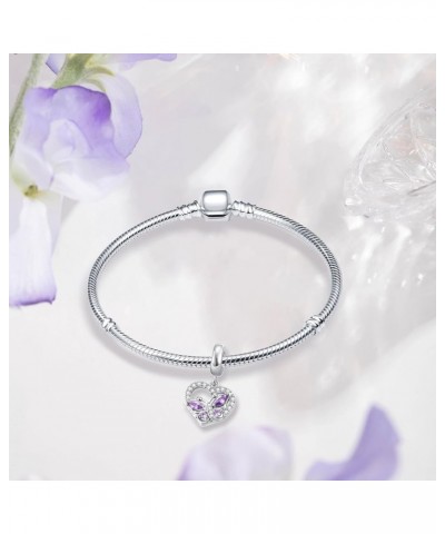 Pavé Butterfly Cubic Zirconia Heart Charm Bead for Pandora Bracelet Mom Gift Purple $8.79 Bracelets