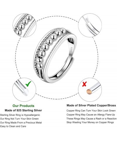 925 Sterling Silver Anti Anxiety Ring for Women Men Anxiety Relief Ring with Beads Spinning Rings for Anxiety Fidget Spinner ...