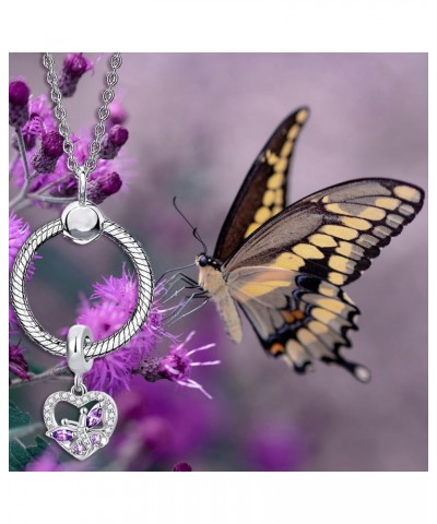 Pavé Butterfly Cubic Zirconia Heart Charm Bead for Pandora Bracelet Mom Gift Purple $8.79 Bracelets