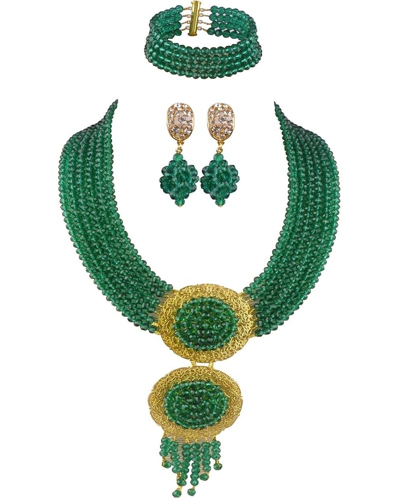 acuzv 6 Rows African Necklaces for Women Nigerian Beads Jewelry Set Wedding Bridal Party Jewelry Sets Army Green $14.00 Jewel...