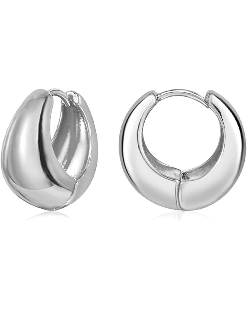 Small Thick Gold Chunky Hoop Earrings Lightweight Hoops For Women Style-2-Silver $9.17 Earrings